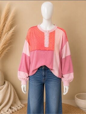 🧡🌸POL Oversized Color Block Thermal Top